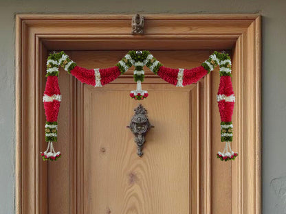 Dark Pink & Cream Hanging Artificial Flower Toran for Main Door Entrance, Reusable Thoran for Pooja Mandir, Living Room & Home Décor, Bandarwal for Festival Decoration (42x25 inch)