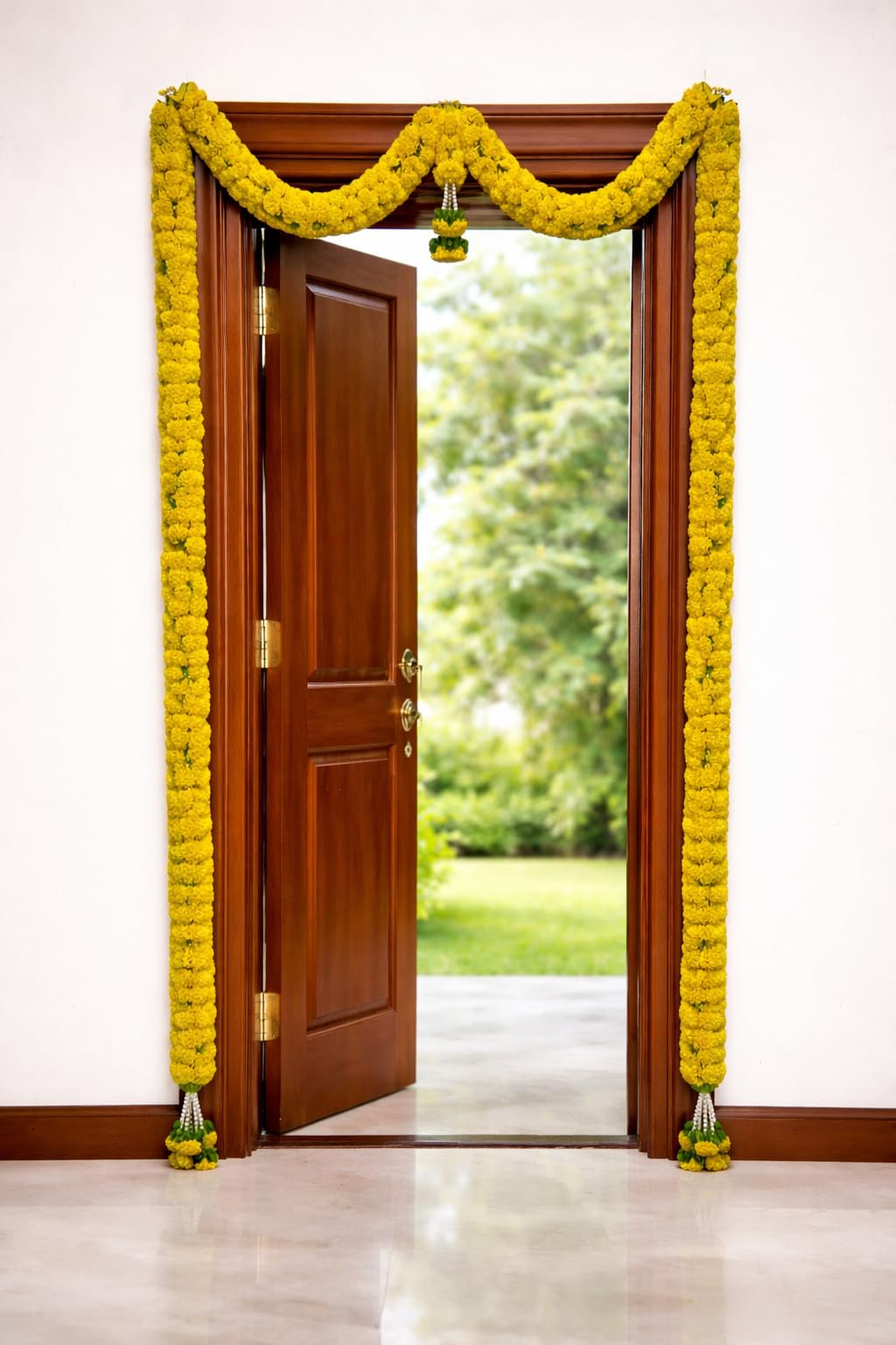 Yellow Hanging Artificial Flower Toran for Main Door Entrance, Reusable Thoran for Pooja Mandir, Living Room & Home Décor, Bandarwal for Festival Decoration (56x82 inch)