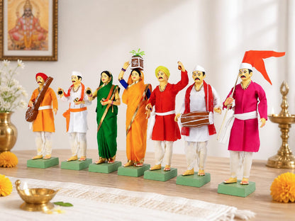 Niharika Collections Handmade Terracotta Clay Idols 10 Inch Clay Figurines Set of 7 | Traditional Handcrafted Pandharpur Warkari for Home Mandir, Navratri Decor, Golu and Gifting