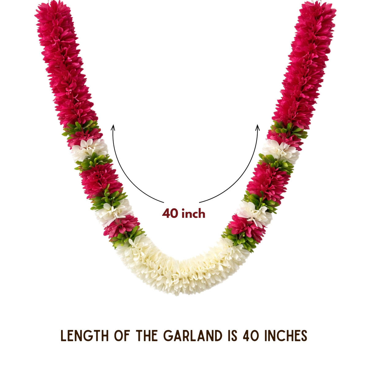Flower Garland for Pooja Mandir Decoration, 40 Inches Hanging Mala for Photo Frame, Haar Mala for God Idols, Photo Frames of Loved Ones, Ancestors & Pooja Room Décor (Magenta)