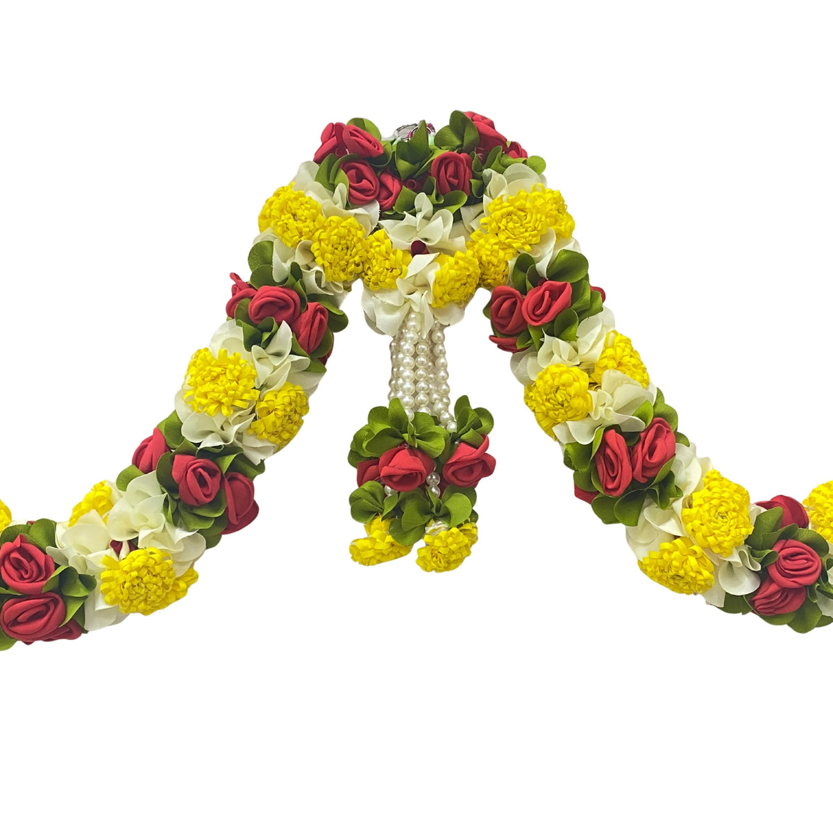 Yellow & Red Hanging Artificial Flower Toran for Main Door Entrance, Reusable Thoran for Pooja Mandir, Living Room & Home Décor, Bandarwal for Festival Decoration (56x33 inch)
