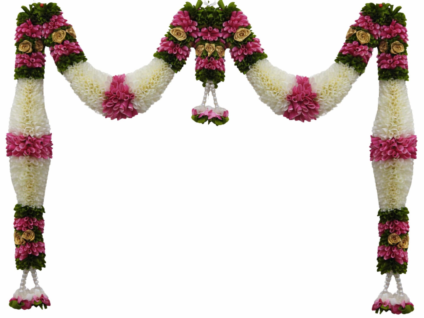 Pink & Cream Hanging Artificial Flower Toran for Main Door Entrance, Reusable Thoran for Pooja Mandir, Living Room & Home Décor, Bandarwal for Festival Decoration (42x25 inch)