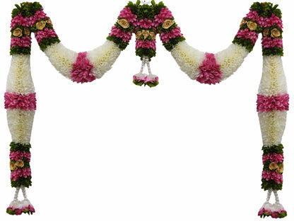 Pink & Cream Hanging Artificial Flower Toran for Main Door Entrance, Reusable Thoran for Pooja Mandir, Living Room & Home Décor, Bandarwal for Festival Decoration (42x25 inch)