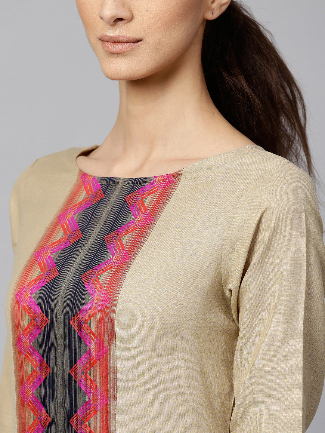 Muted Hazelnut Geometric Yoke Kurta Set