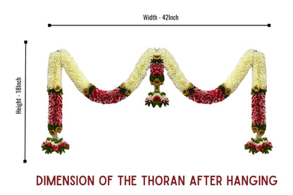 Artificial Flower Door Toran for Main Door Decoration, Golden Yellow & Maroon Floral Hanging Bandarwal for Home, Mandir, Wedding, Festival & Pooja Décor