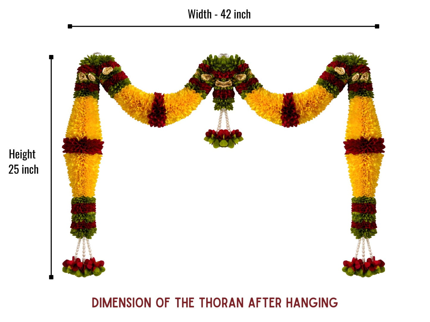 Orange Hanging Artificial Flower Toran for Main Door Entrance, Reusable Thoran for Pooja Mandir, Living Room & Home Décor, Bandarwal for Festival Decoration (42x25 inch)