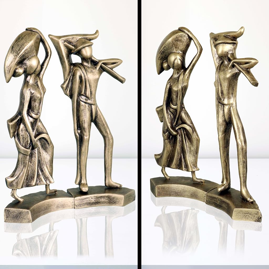 Niharika Collections Handmade Clay Terracotta Abstract Sculpture | Home Décor & Gift | Cultural Art | Farmer Couple Idol (Golden Color, Set of 2)