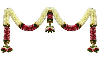 Artificial Flower Door Toran for Main Door Decoration, Golden Yellow & Maroon Floral Hanging Bandarwal for Home, Mandir, Wedding, Festival & Pooja Décor