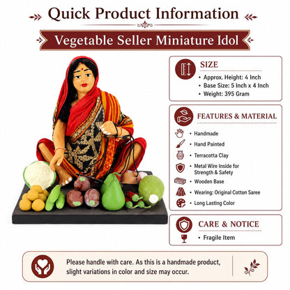 Niharika Collections Krishnanagar Handmade Terracotta Clay Woman Vegetable Seller Miniature Idol | Basic Sitting Human Figurine | Home Decor, Golu Display and Gifting
