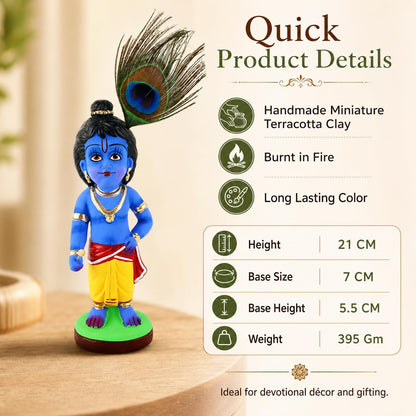 Niharika Collections Bal Krishna Clay Idols Handcrafted Divine Devotional Art Suitable for Home Decor, Gift Purpose (Pack of 1)