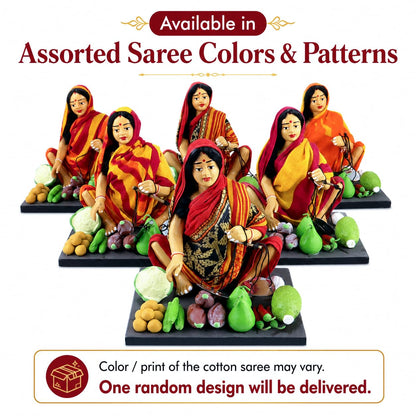 Niharika Collections Krishnanagar Handmade Terracotta Clay Woman Vegetable Seller Miniature Idol | Basic Sitting Human Figurine | Home Decor, Golu Display and Gifting