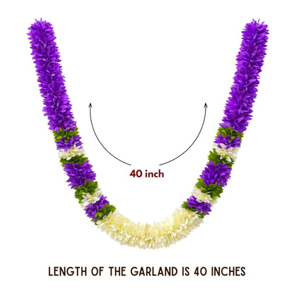 Flower Garland for Pooja Mandir Decoration, 40 Inches Hanging Mala for Photo Frame, Haar Mala for God Idols, Photo Frames of Loved Ones, Ancestors, Pitra & Pooja Room Décor (Purple)