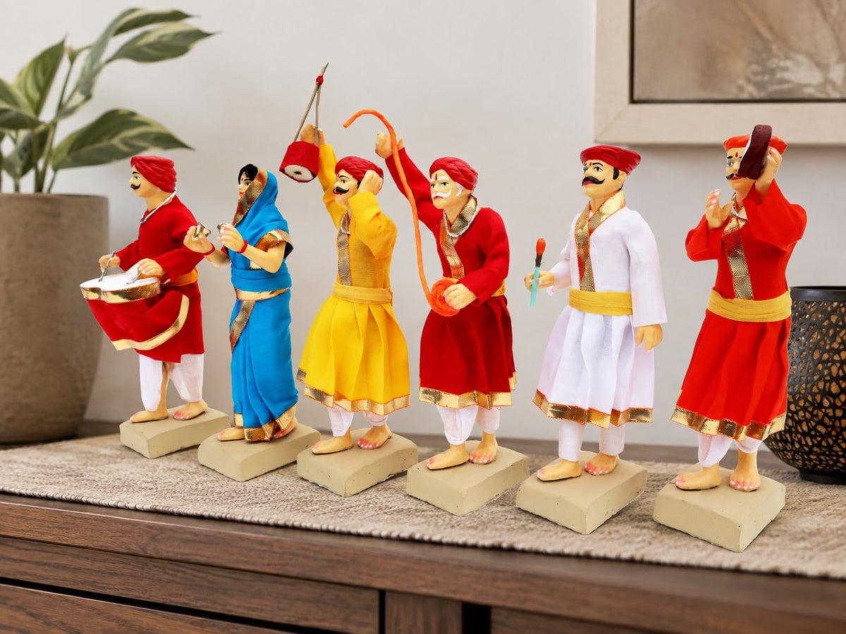 Niharika Collections Handmade Clay Terracotta | GONDHALI Folk Team – Set of 6 | Traditional Folk Art Miniature Idols