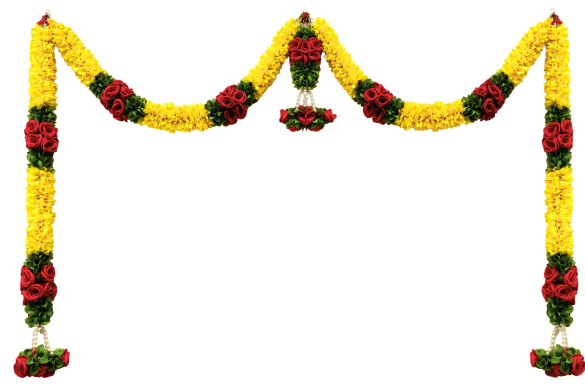 Artificial Flower Door Hanging Toran for Main Door Decoration, Floral Bandarwal with Lemon Yellow & Red Roses for Home, Mandir, Wedding & Festive Décor