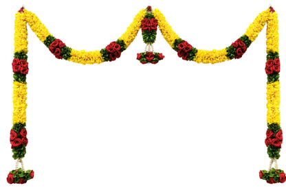 Artificial Flower Door Hanging Toran for Main Door Decoration, Floral Bandarwal with Lemon Yellow & Red Roses for Home, Mandir, Wedding & Festive Décor