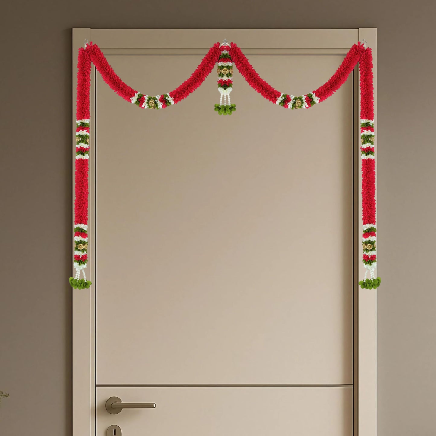 Toran for Main Door Entrance, Bandarwal for Festival, Pooja Mandir & Wedding, Handmade Traditional Flower Hanging for Home & Office Decor (42 inches 24 inches) Maroon