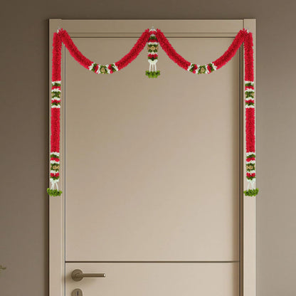 Toran for Main Door Entrance, Bandarwal for Festival, Pooja Mandir & Wedding, Handmade Traditional Flower Hanging for Home & Office Decor (42 inches 24 inches) Maroon