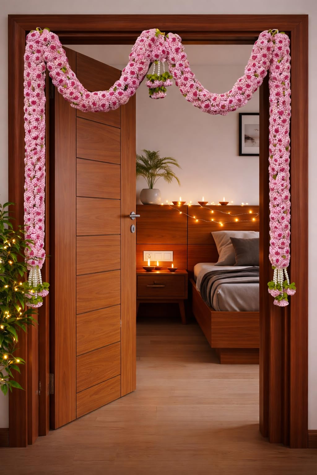 Light Pink Hanging Artificial Flower Toran for Main Door Entrance, Reusable Thoran for Pooja Mandir, Living Room & Home Décor, Bandarwal for Festival Decoration (56x33 inch)