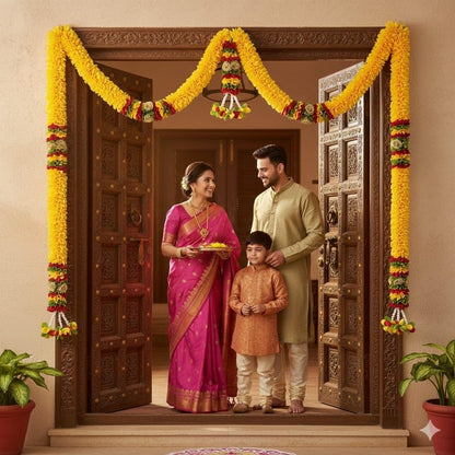 Toran for Main Door Entrance, Bandarwal for Festival, Pooja Mandir & Wedding, (42 inches x 24 inches) Handmade Traditional Flower Hanging for Home & Office Decor (Golden Yellow)
