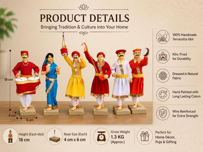 Niharika Collections Handmade Clay Terracotta | GONDHALI Folk Team – Set of 6 | Traditional Folk Art Miniature Idols