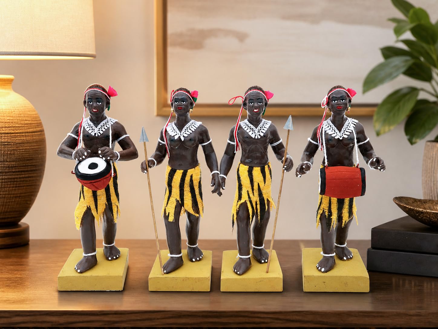 Niharika Collections Krishnanagar Handmade Clay Tribal Hunter Group Idol | Terracotta Folk Human Figurines | Traditional Home Decor & Gift Showpiece | Set of 4