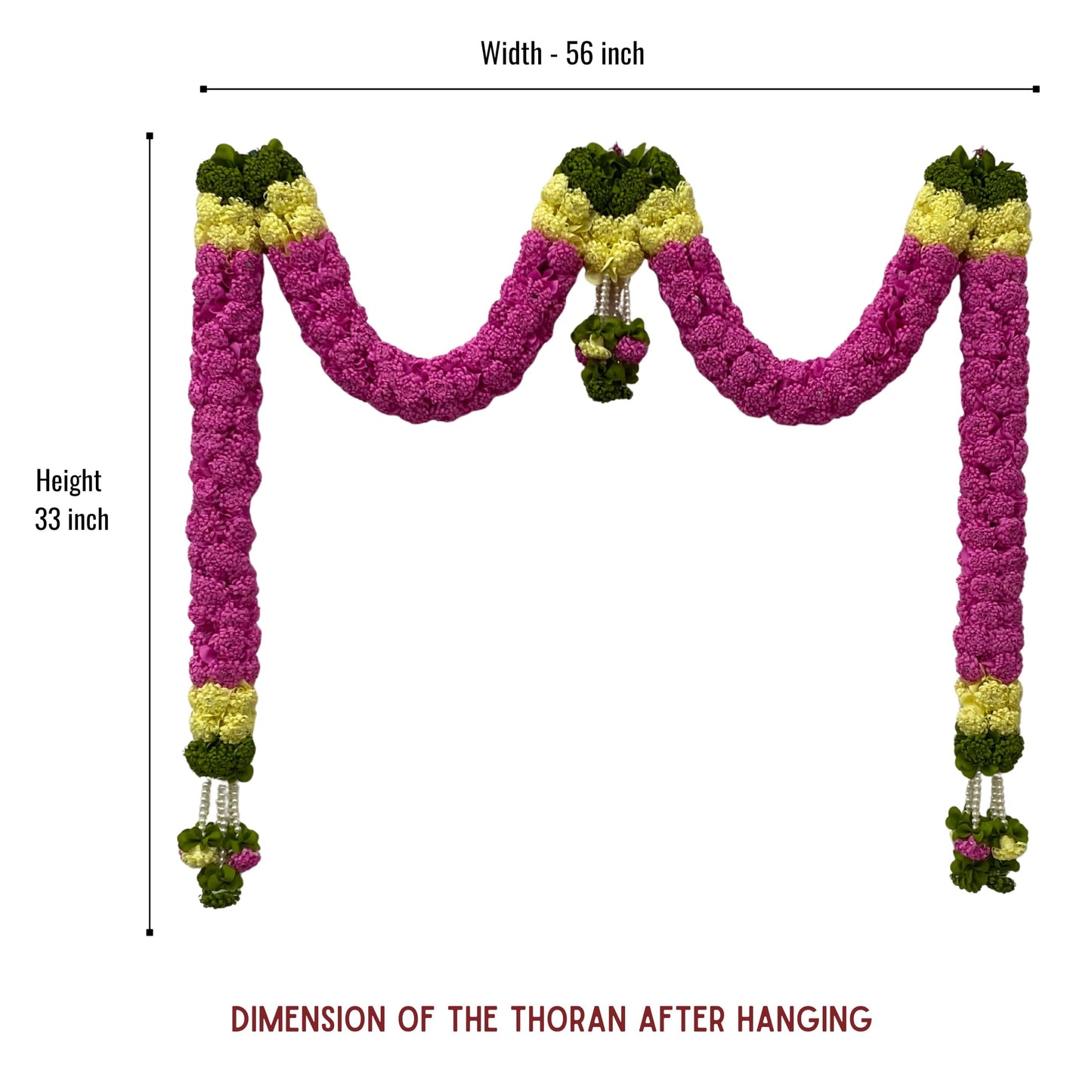Dark Pink Hanging Artificial Flower Toran for Main Door Entrance, Reusable Thoran for Pooja Mandir, Living Room & Home Décor, Bandarwal for Festival Decoration (56x33 inch)