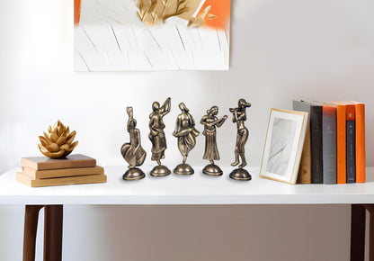 Niharika Collections Handmade Clay Terracotta Abstract Sculpture Musical Group Idol for Gifts and Décor |Metallic Golden| Set of 5