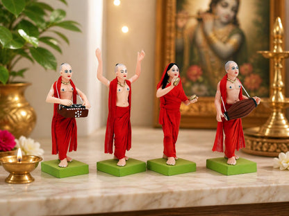 Niharika Collections Handmade Terracotta ISKCON Nagar Kirtan Idol Set | 6 Inch Clay Devotional Figurines with Fabric Dress for Mandir Decor and Gifting
