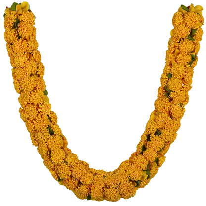 Shevanti Yellow Flower Garland for Pooja Mandir Decoration, Hanging Mala for Photo Frame, Haar Mala for God Idols, Photo Frames of Loved Ones, Ancestors, Pitra (40 inch)