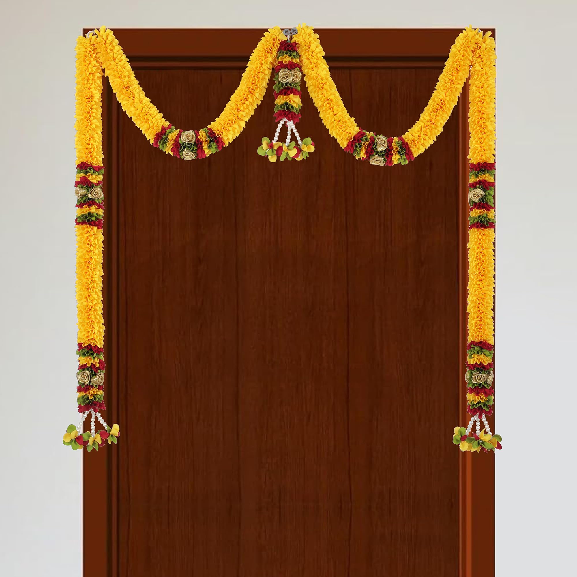 Toran for Main Door Entrance, Bandarwal for Festival, Pooja Mandir & Wedding, (42 inches x 24 inches) Handmade Traditional Flower Hanging for Home & Office Decor (Golden Yellow)