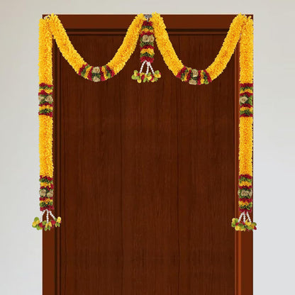 Toran for Main Door Entrance, Bandarwal for Festival, Pooja Mandir & Wedding, (42 inches x 24 inches) Handmade Traditional Flower Hanging for Home & Office Decor (Golden Yellow)