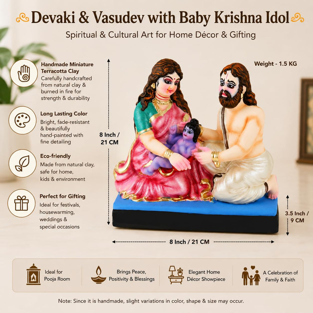 Niharika Collections Devaki and Vasudev with Baby Krishna Clay Terracotta Idol | Spiritual and Cultural Art | Home Décor & Gift