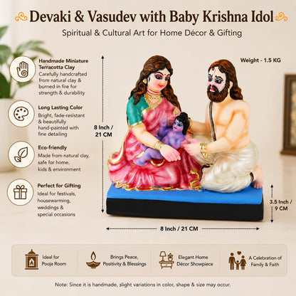 Niharika Collections Devaki and Vasudev with Baby Krishna Clay Terracotta Idol | Spiritual and Cultural Art | Home Décor & Gift