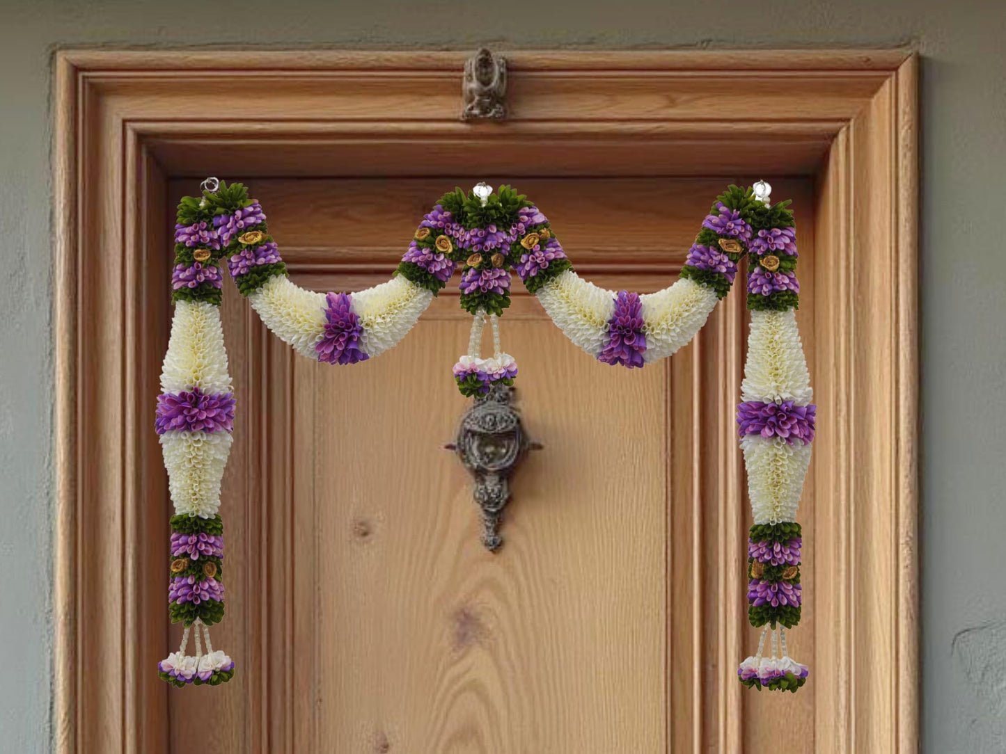 Purple & Cream Hanging Artificial Flower Toran for Main Door Entrance, Reusable Thoran for Pooja Mandir, Living Room & Home Décor, Bandarwal for Festival Decoration (42x25 inch)