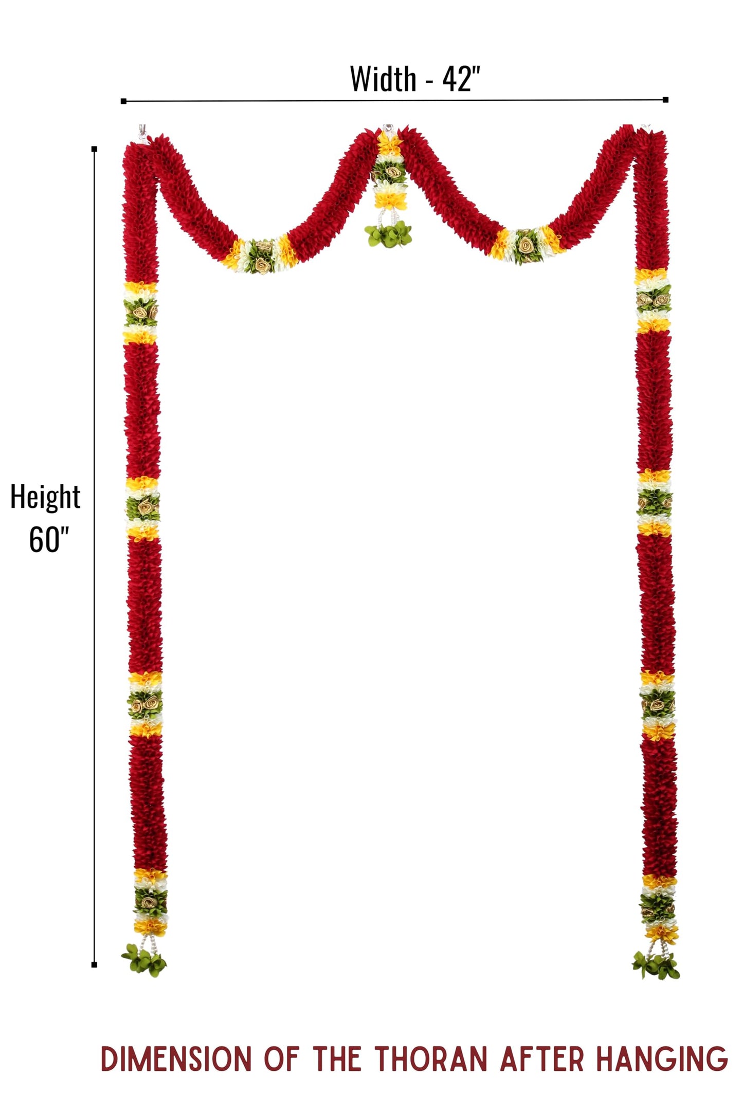 Toran for Main Door Entrance, Bandarwal for Festival, Pooja Mandir & Wedding, Handmade Traditional Mini Flower Hanging for Home & Office Decor (42 inches 60 inches) Maroon