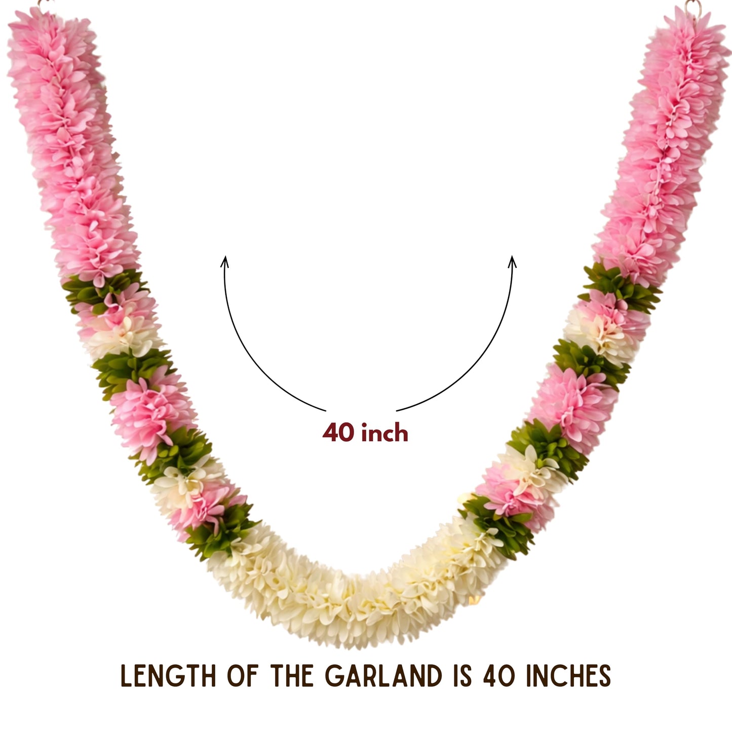 Flower Garland for Pooja Mandir Decoration, 40 Inches Hanging Mala for Photo Frame, Haar Mala for God Idols, Photo Frames of Loved Ones, Ancestors & Pooja Room Décor (Link Pink)