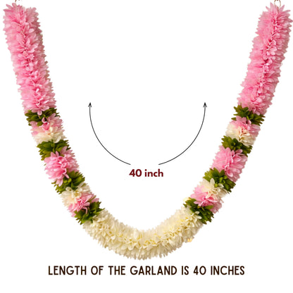 Flower Garland for Pooja Mandir Decoration, 40 Inches Hanging Mala for Photo Frame, Haar Mala for God Idols, Photo Frames of Loved Ones, Ancestors & Pooja Room Décor (Link Pink)