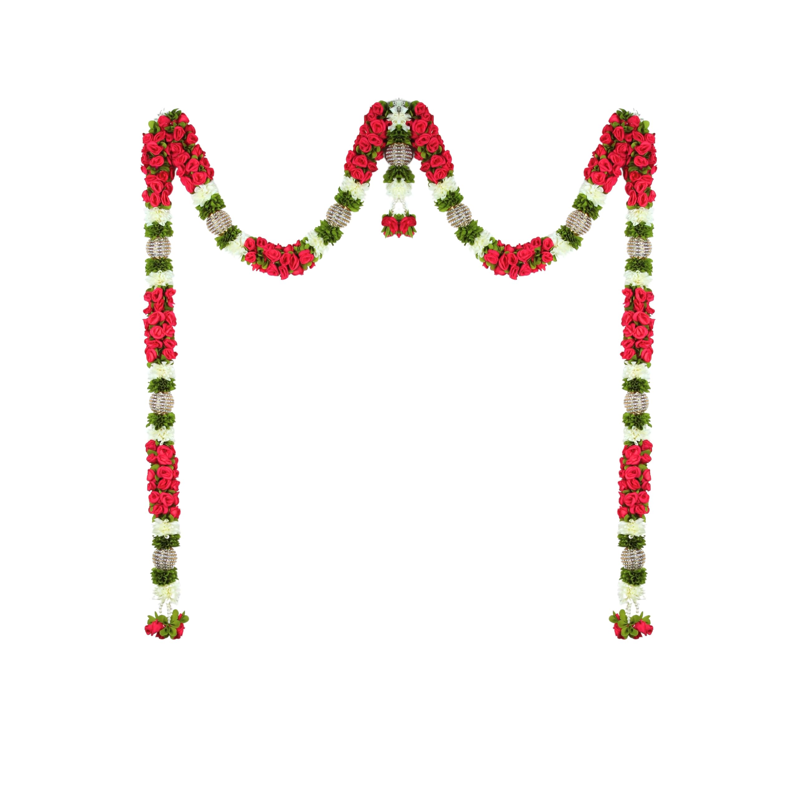 Toran for Main Door Entrance, Bandarwal for Festival, Pooja Mandir & Wedding, Handmade Traditional Flower Hanging for Home & Office Decor (Red)