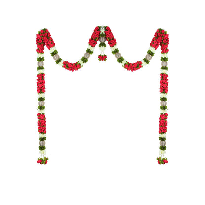 Toran for Main Door Entrance, Bandarwal for Festival, Pooja Mandir & Wedding, Handmade Traditional Flower Hanging for Home & Office Decor (Red)