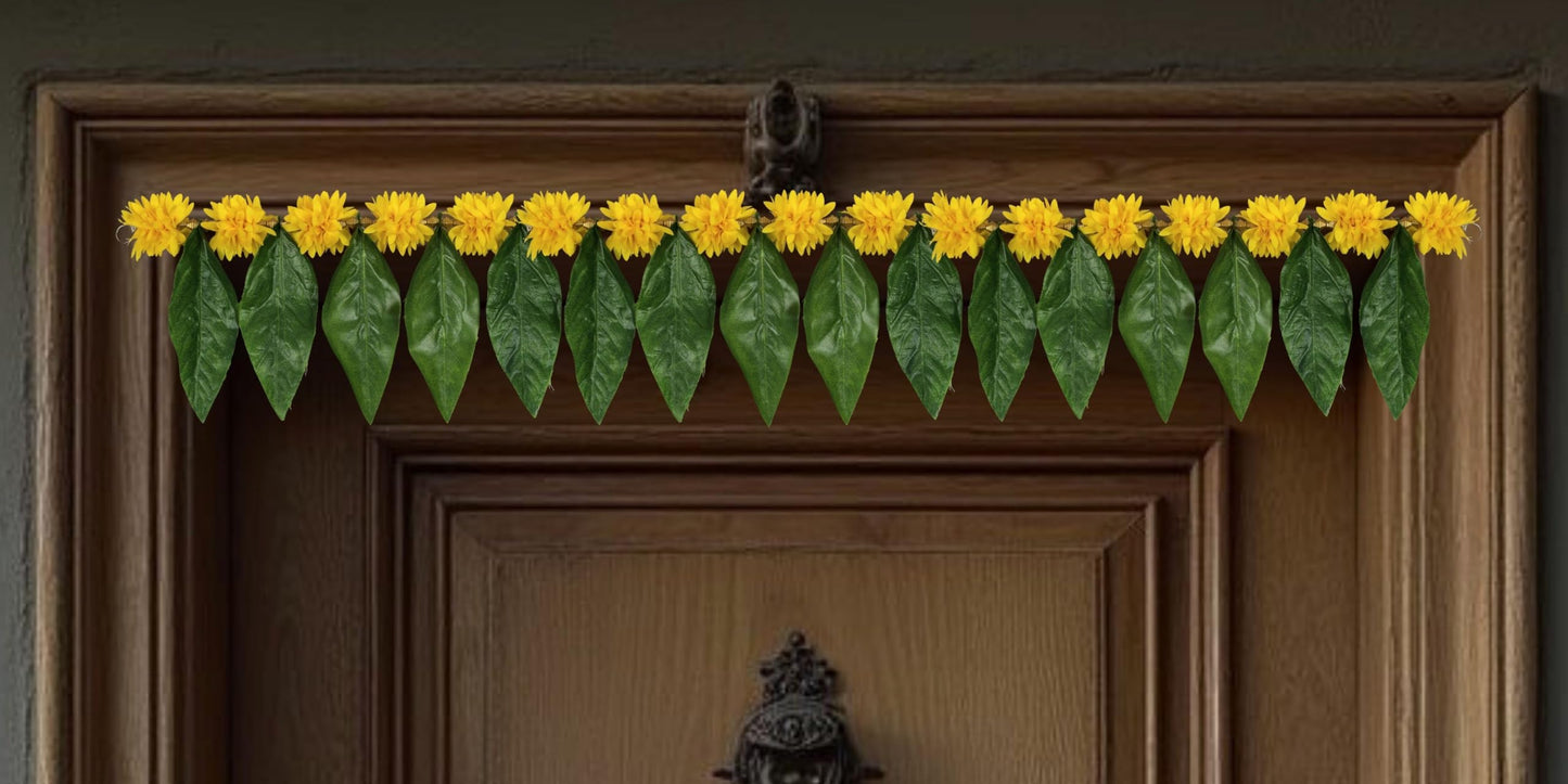 Toran for Main Door Entrance, Handmade Green Mango Leaf Toran, Traditional Bandarwal for Festival, Pooja, Wedding & Home Decor, Artificial Leaf Door Hanging (42 x 7 Inches)