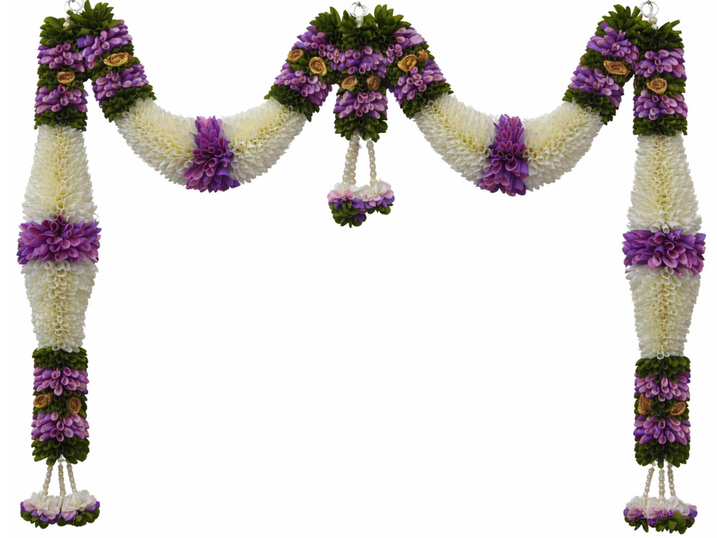 Purple & Cream Hanging Artificial Flower Toran for Main Door Entrance, Reusable Thoran for Pooja Mandir, Living Room & Home Décor, Bandarwal for Festival Decoration (42x25 inch)