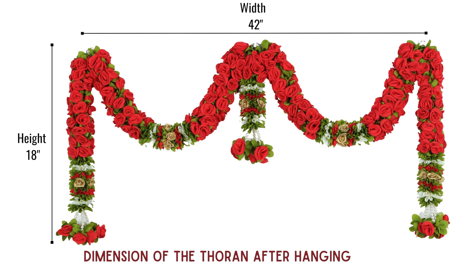 Toran for Main Door Entrance, Bandarwal for Festival, Pooja Mandir & Wedding, Handmade Traditional Flower Hanging for Home & Office Decor (42 inches 18 inches) Red
