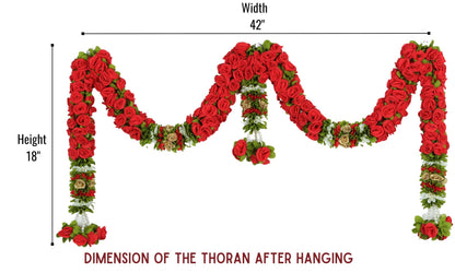 Toran for Main Door Entrance, Bandarwal for Festival, Pooja Mandir & Wedding, Handmade Traditional Flower Hanging for Home & Office Decor (42 inches 18 inches) Red