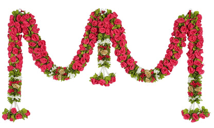 Toran for Main Door Entrance, Bandarwal for Festival, Pooja Mandir & Wedding, Handmade Traditional Flower Hanging for Home & Office Decor (42 inches 18 inches) Pink