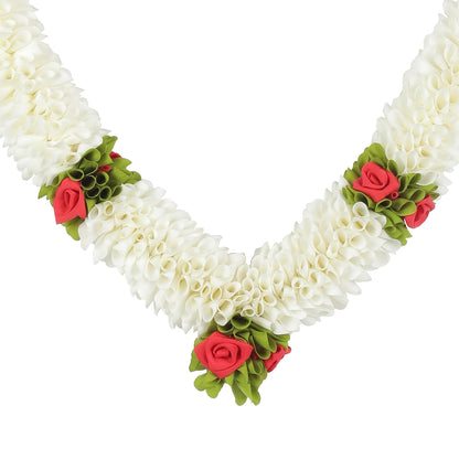 Artificial Garland for Home Decoration, Handcrafted Artificial Rose Flower Garland for Sankranti Ugadi Varamahalakshmi Wedding Event, Diwali & Navaratri Festivals (Pack of 2, White)