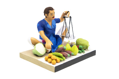 Niharika Collections Krishnanagar Handmade Terracotta Clay | Basic- Sitting Human Figure Miniature Idol - Vegetable Seller Home Decor, Golu Display and Gifting
