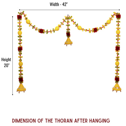 Jumka Doorway Flower toran, Hanging Golden Yellow Toran for Main Door Entrance, Reusable Thoran for Mandir & Living Room Dcor, Bandarwal for Festival Decoration (20x42 inch)