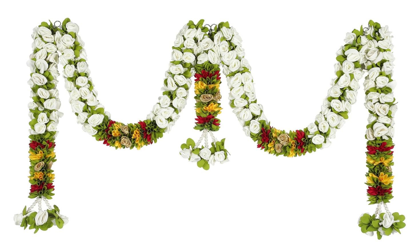 Toran for Main Door Entrance, Bandarwal for Festival, Pooja Mandir, Diwali & Home Décor, Handmade Traditional Flower Hanging for Home & Office Decor (42 inches x 18 inches) White
