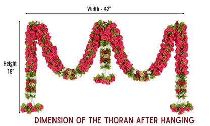 Toran for Main Door Entrance, Bandarwal for Festival, Pooja Mandir & Wedding, Handmade Traditional Flower Hanging for Home & Office Decor (42 inches 18 inches) Pink