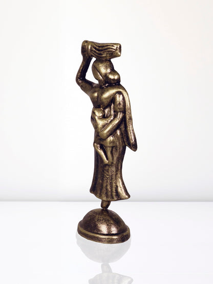 Niharika Collections Handmade Clay Terracotta Abstract Sculpture Farmer Mother Idol for Gifts and Décor (Metallic Golden)
